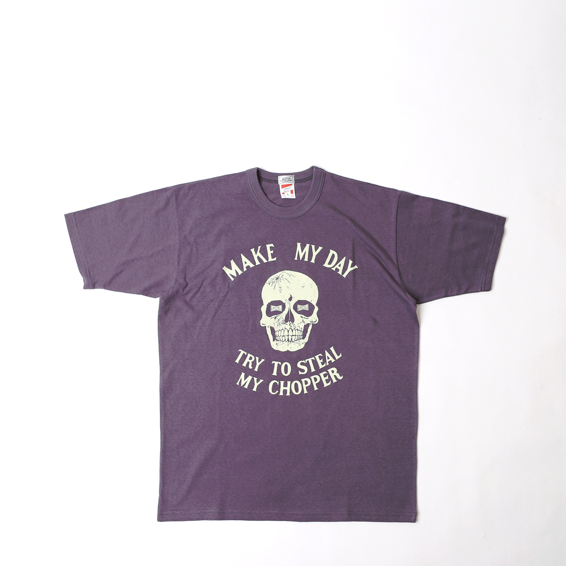 [POWER WEAR]x[MOTOR PSYCLONE] Set In Sleeve T-shirt  &quot;MAKE MY DAY&quot;(Wasted Navy)