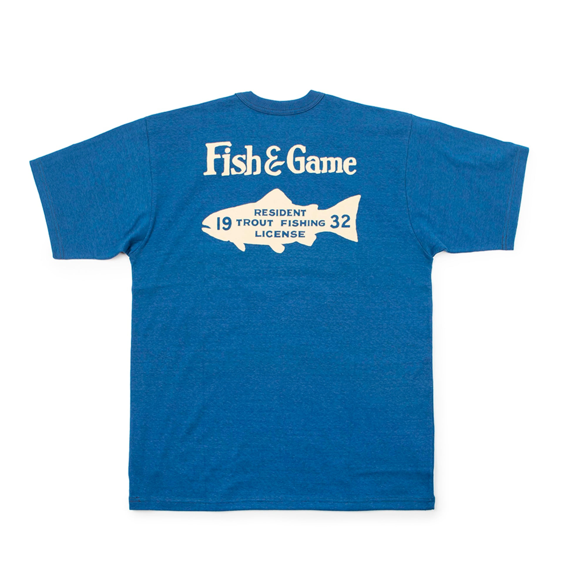 [Power Wear]Set In Sleeve T-shirt &quot;1932 FISH &amp; GAME &quot;(Dusky Blue