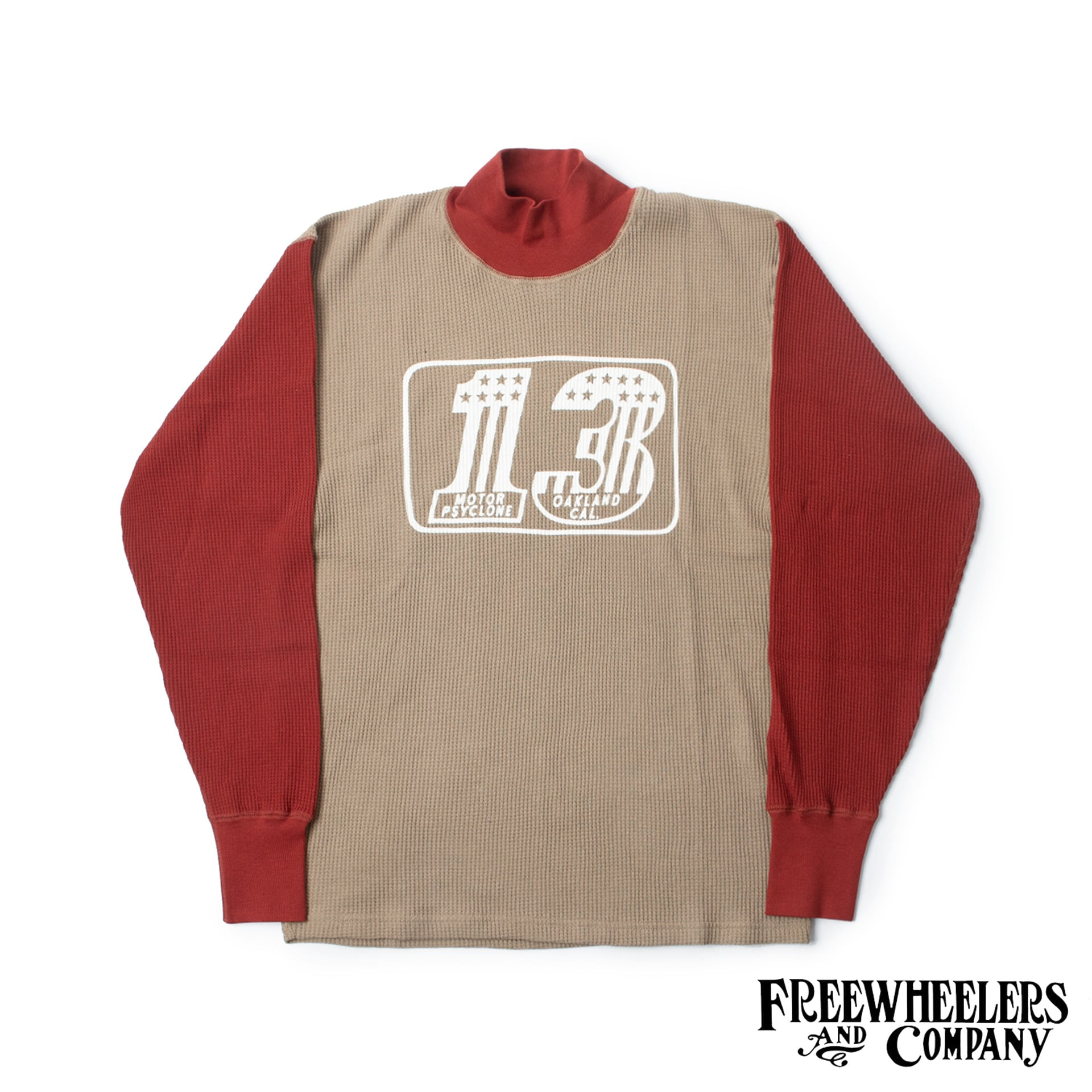 [POWER WEAR]1950s STYLE UNDERWEAR“#13”HIGH NECKED THERMAL LONG SLEEVE SHIRT (Oil Stain x Indian Red)