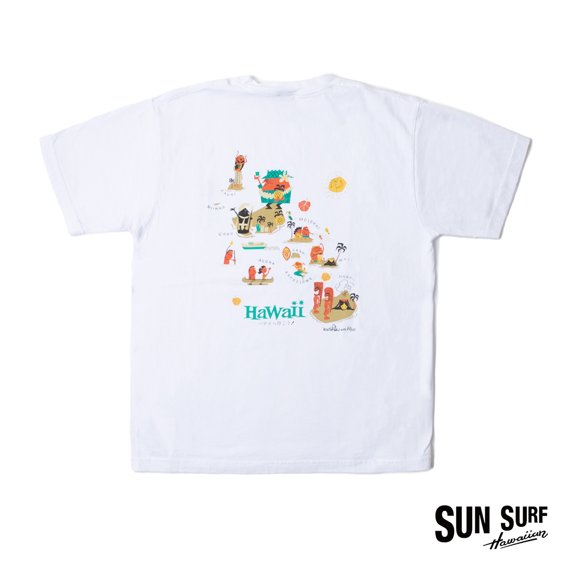 S/S T-SHIRT  &quot;HAWAII MAP&quot;  BY RYOHEI YANAGIHARA with MOOKIE (White)